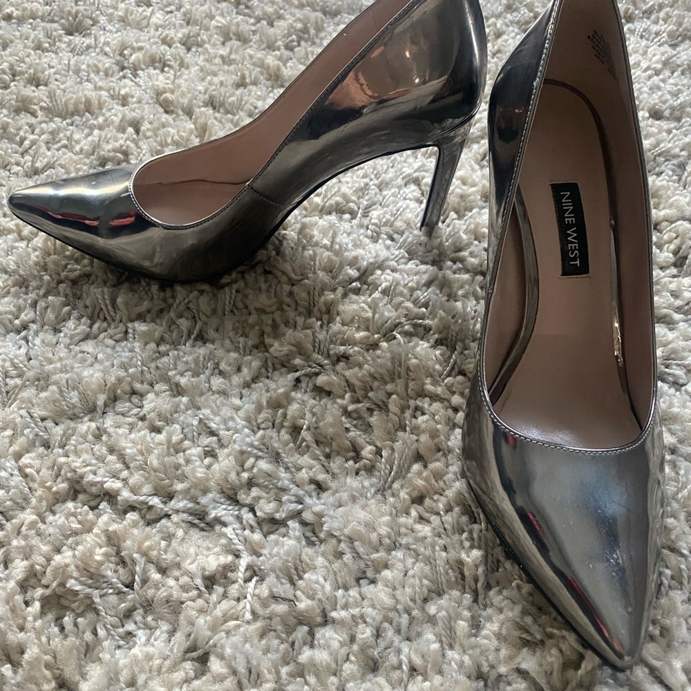 Nine West Metallic Silver Heels